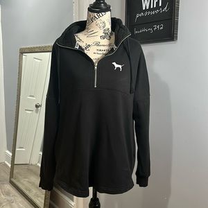 PINK Zipper Pull Over Black Long Sleeve S